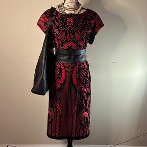 Worthington Black and Red Patterned Midi Dress
